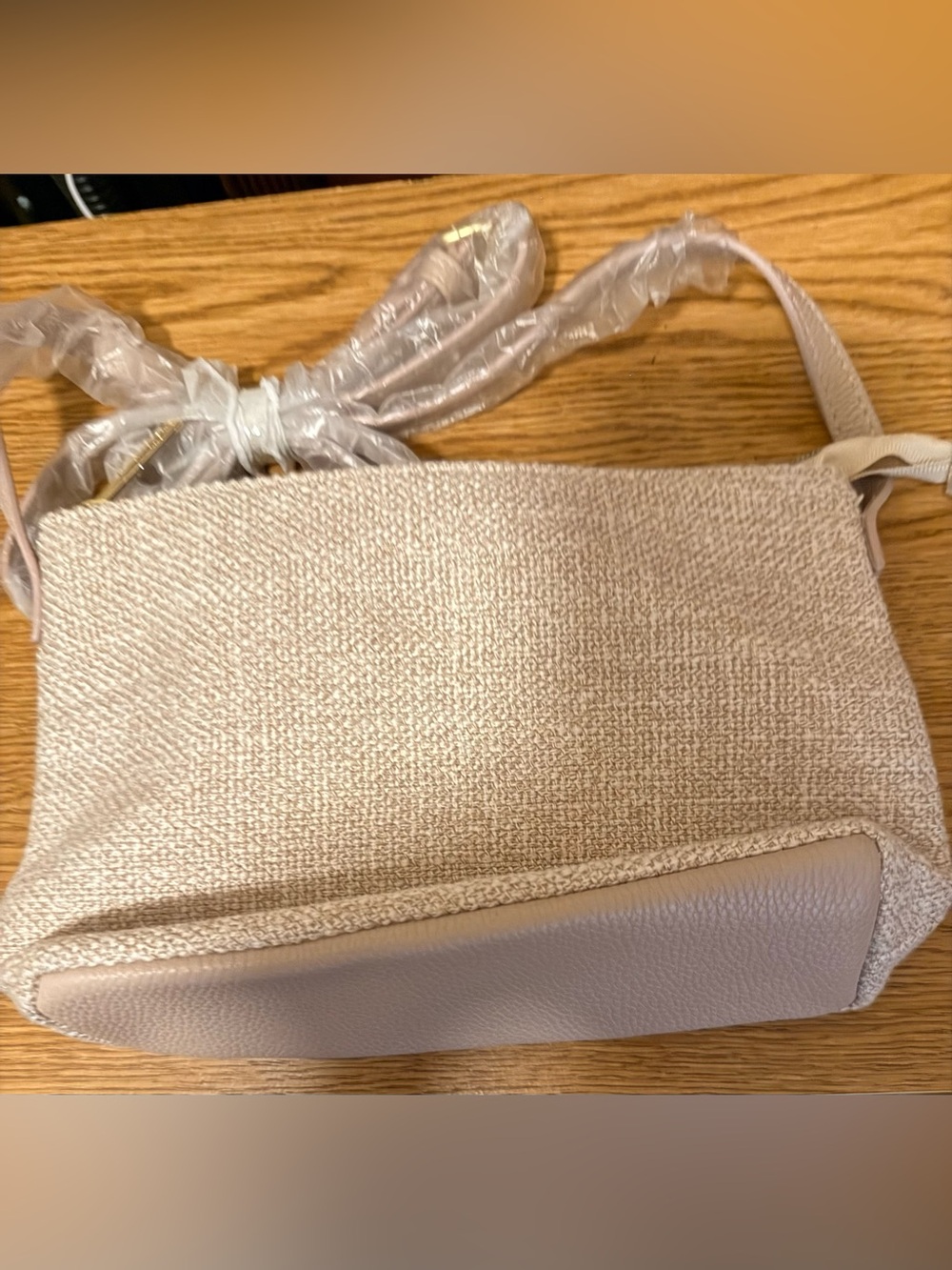 Lancôme Textured Canvas Beige Crossbody Bag - Women's Shoulder Purse